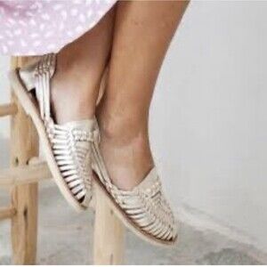 Nisolo Huarache Sandals Women's Size 7 Bone Leather Woven Sandals Rubber Sole